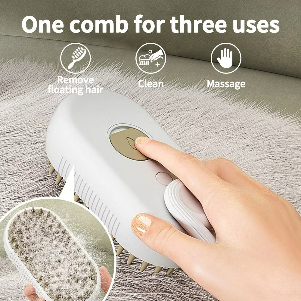 Pet Steam Brush For Cats And Dogs Grooming 3 In 1 Electric Spray Hair Massage